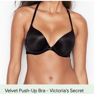 Victoria's Secret Very Sexy Velvet Trimmed Push-up Bra 36DD Black Front Clasp